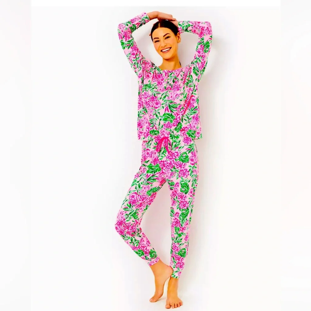 NWT Lilly Pulitzer Jeffers Pajama Pant Conch Shell Pink Koala La La SIZE M - Picture 2 of 8